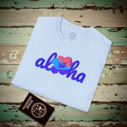 Purple Aloha Hibiscus, Hawaii T-Shirt Light Blue / S