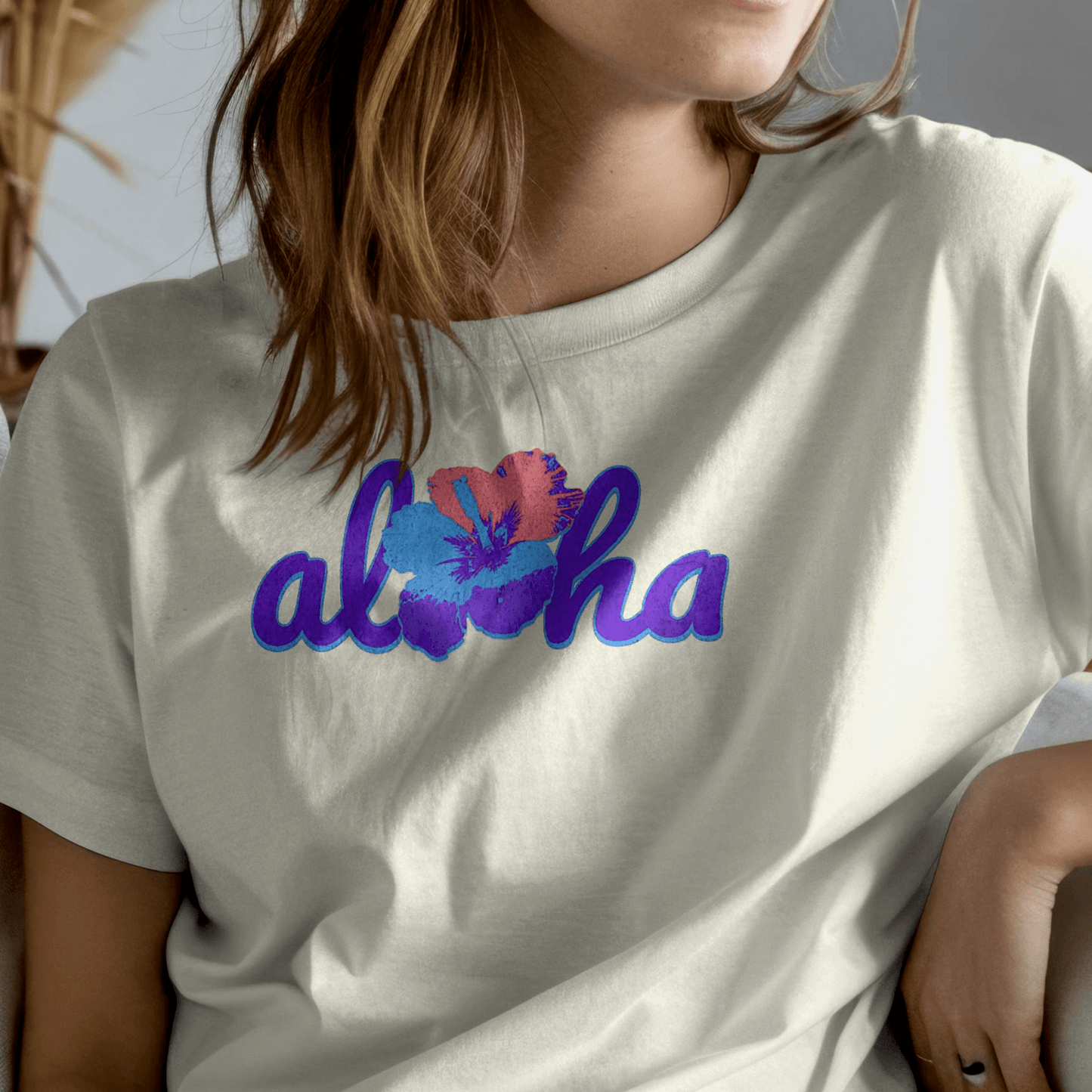 Purple Aloha Hibiscus, Hawaii T-Shirt Natural / S