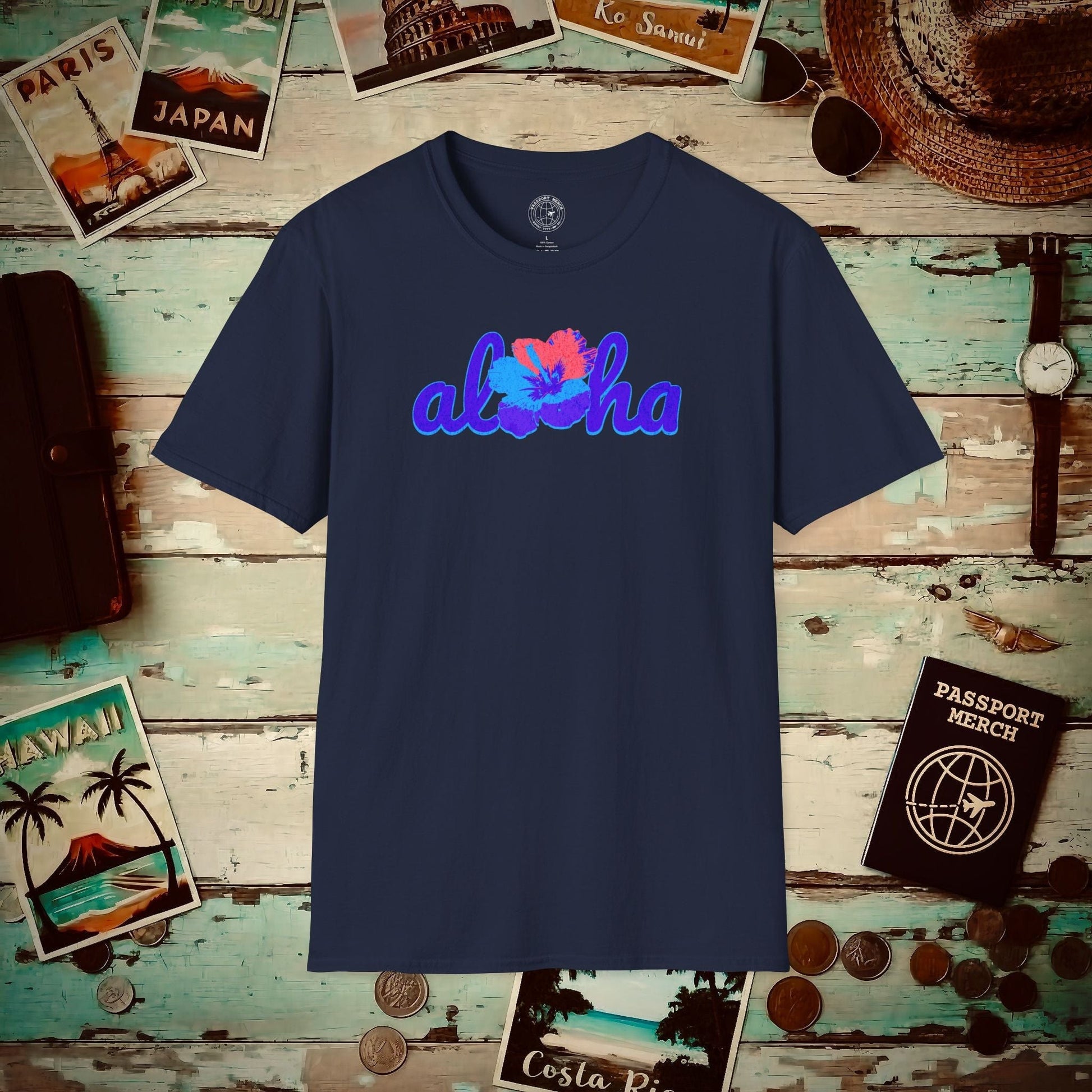 Purple Aloha Hibiscus, Hawaii T-Shirt Navy / S