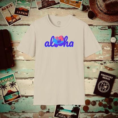 Purple Aloha Hibiscus, Hawaii T-Shirt Sand / S