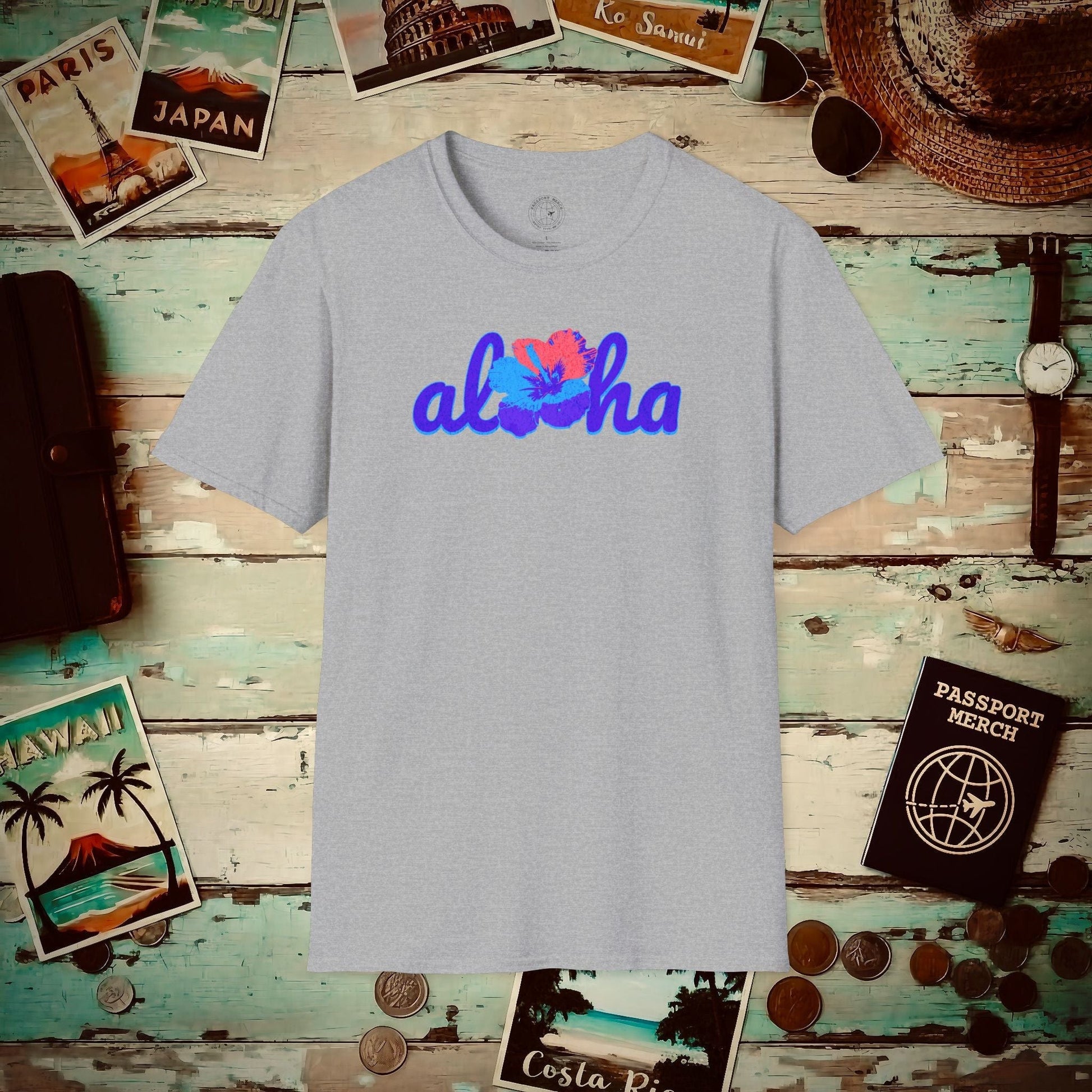 Purple Aloha Hibiscus, Hawaii T-Shirt Sport Grey / S