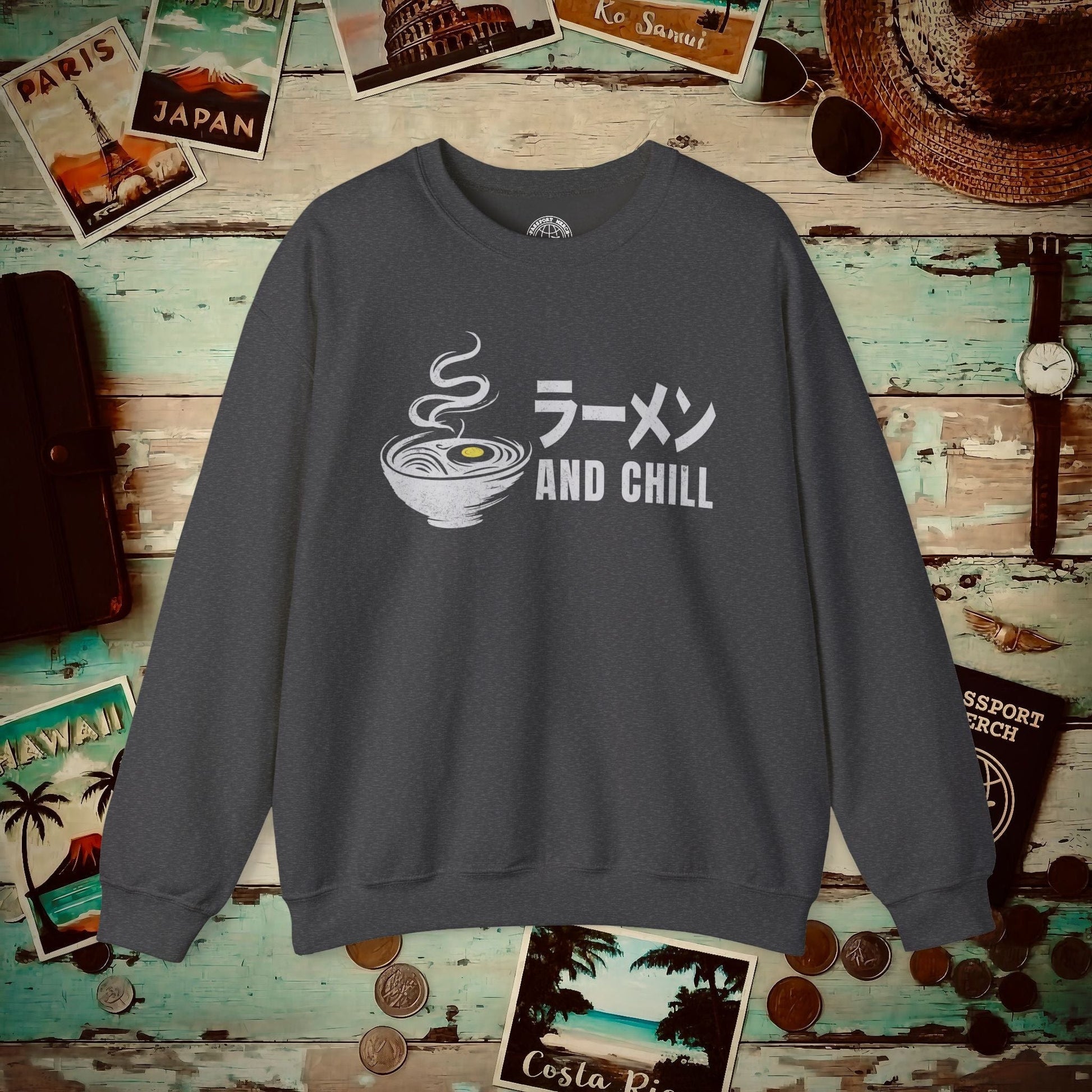 Ramen and Chill, Japan Crewneck Dark Heather / S