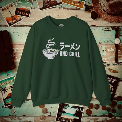 Ramen and Chill, Japan Crewneck Forest Green / S