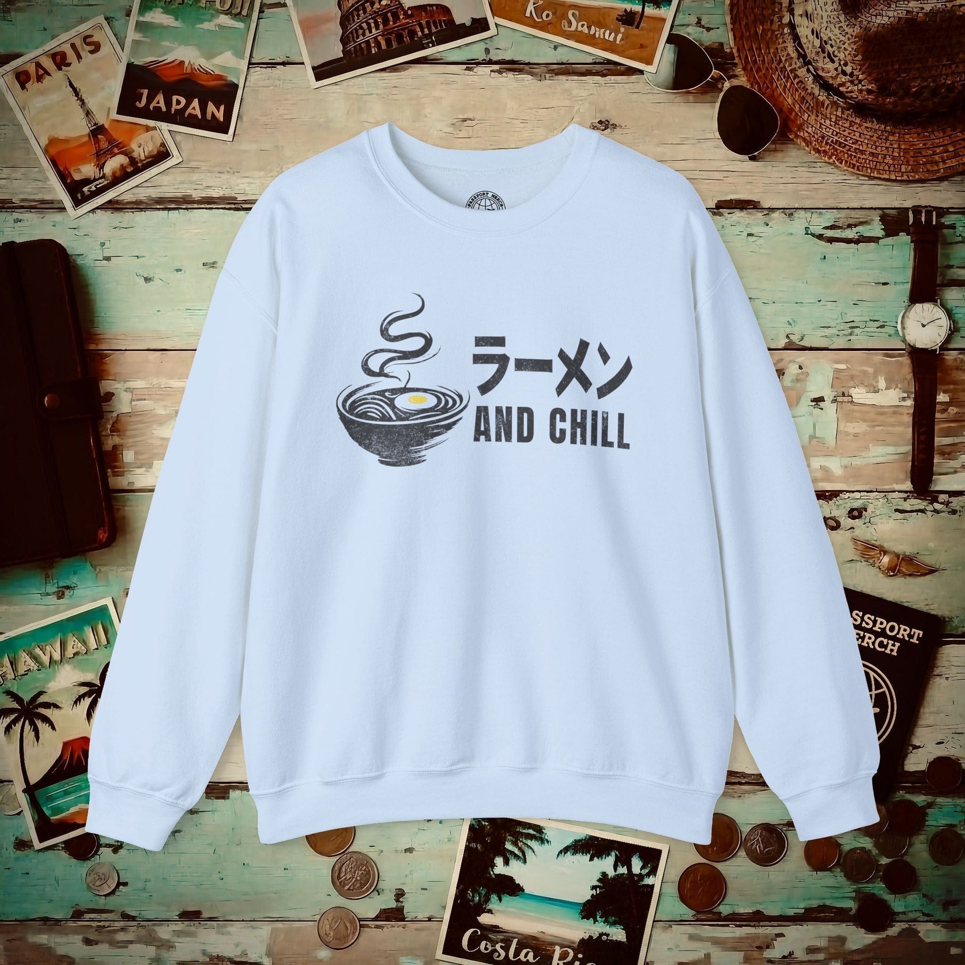Ramen and Chill, Japan Crewneck Light Blue / S