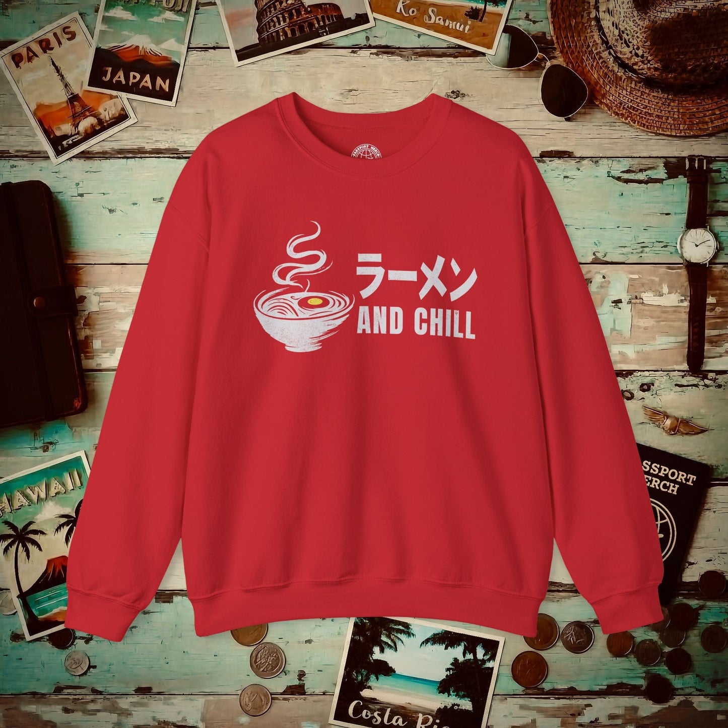 Ramen and Chill, Japan Crewneck Red / S