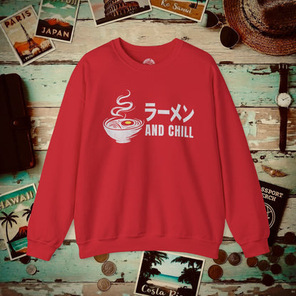 Ramen and Chill, Japan Crewneck Red / S