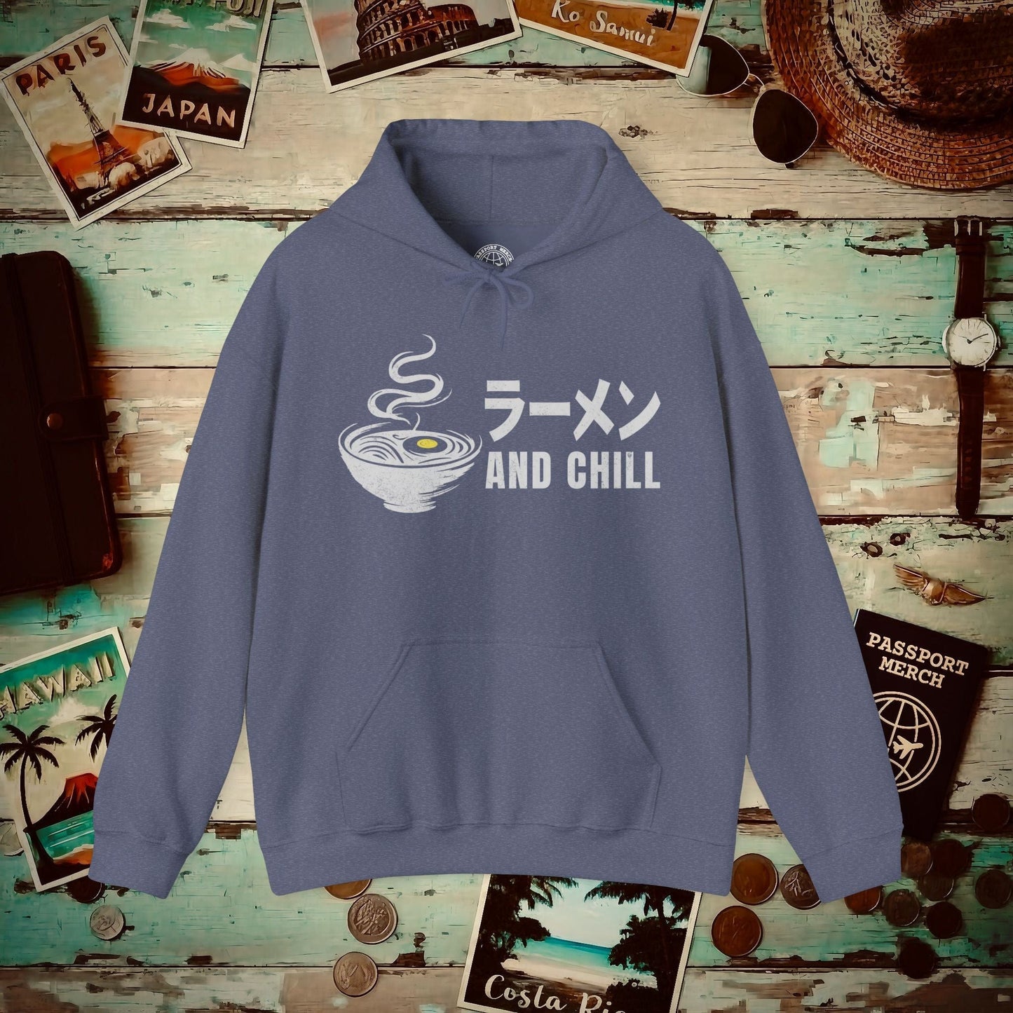 Ramen and Chill, Japan Hoodie Heather Navy / S