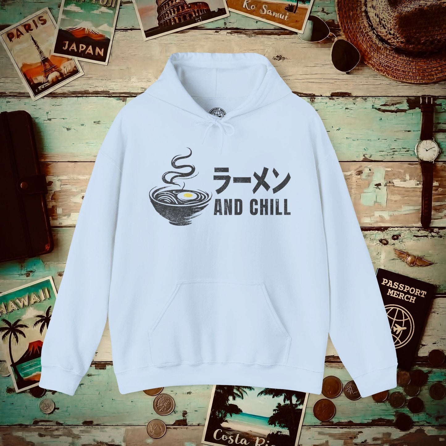 Ramen and Chill, Japan Hoodie Light Blue / S