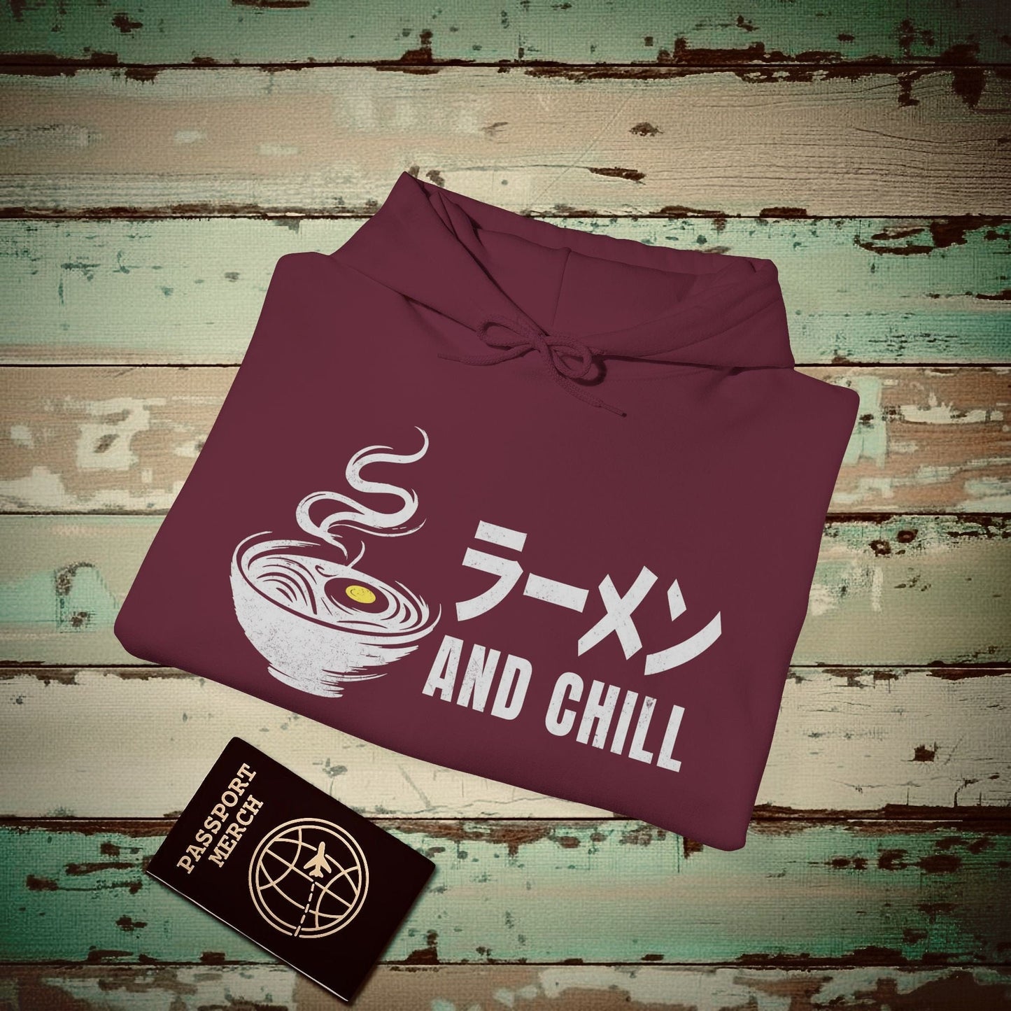 Ramen and Chill, Japan Hoodie Maroon / S