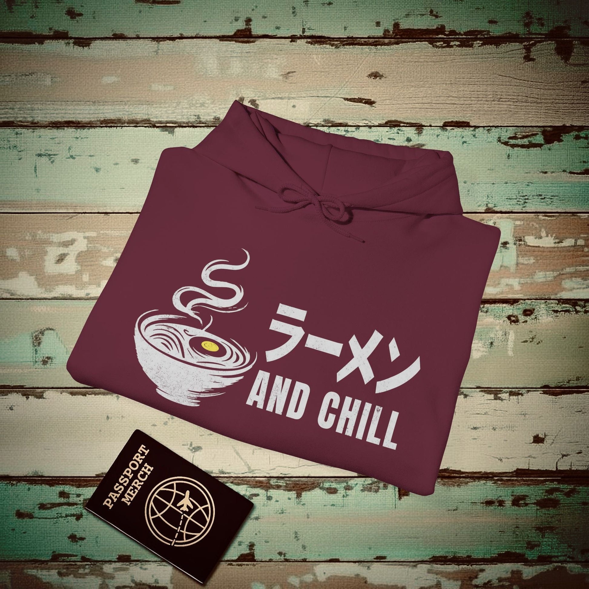 Ramen and Chill, Japan Hoodie Maroon / S