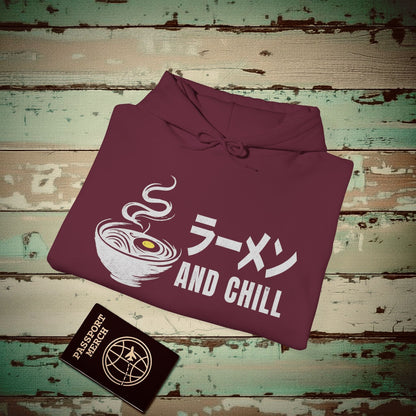 Ramen and Chill, Japan Hoodie Maroon / S