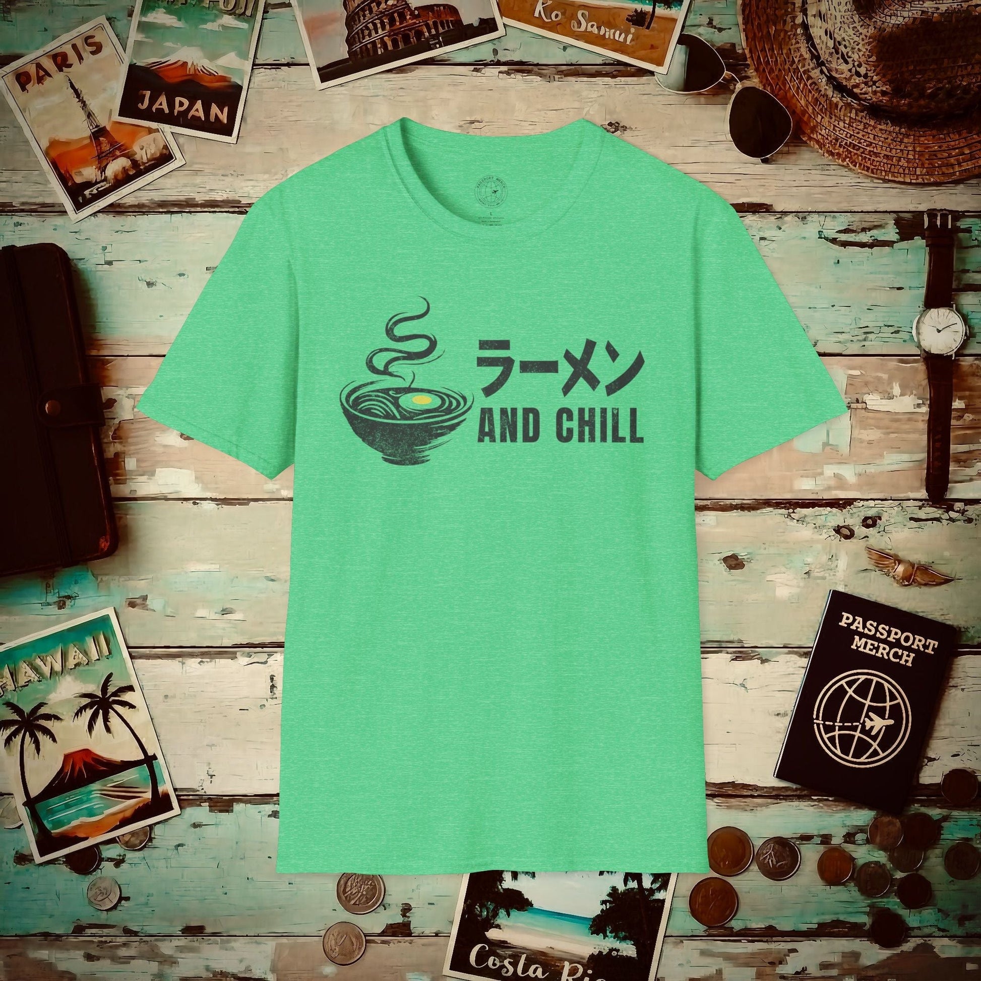 Ramen and Chill, Japan T-Shirt Heather Irish Green / S
