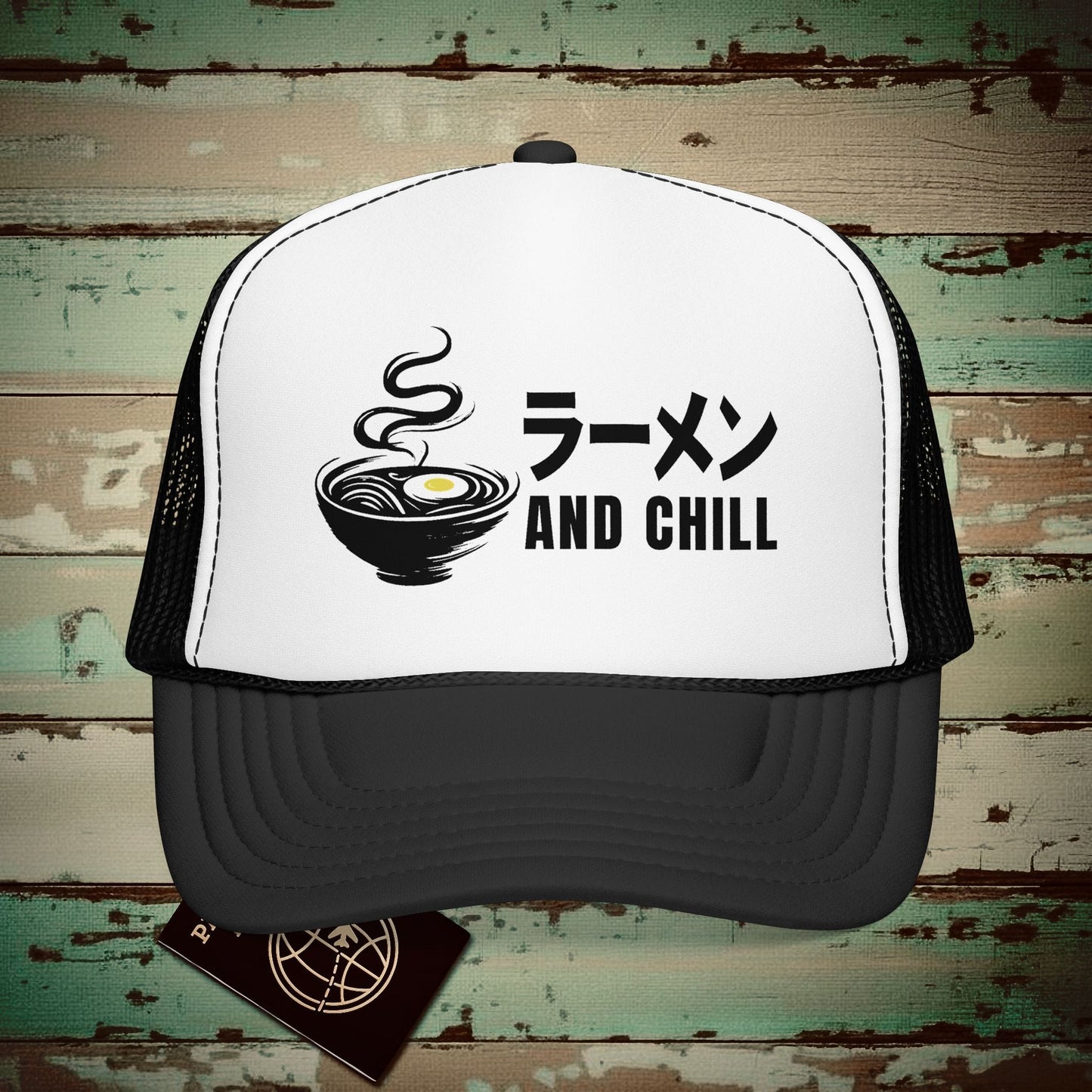 Ramen and Chill, Japan Trucker Hat Black/White / One size