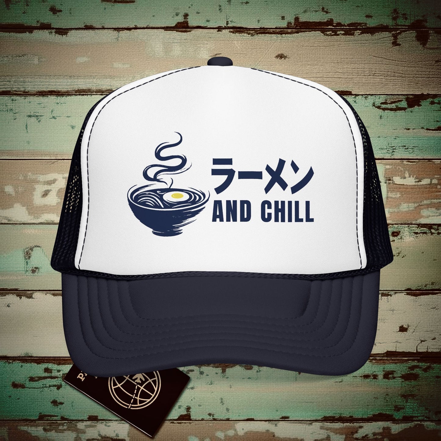 Ramen and Chill, Japan Trucker Hat Navy / White / Navy / One size