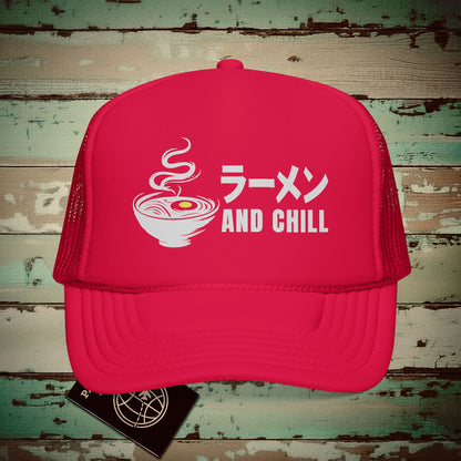Ramen and Chill, Japan Trucker Hat Red / One size