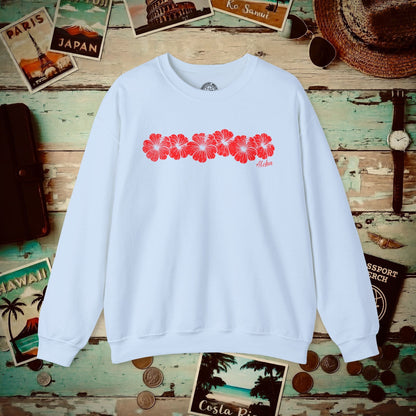 RED Monochrome Hibiscus, Hawaii Crewneck Light Blue / S