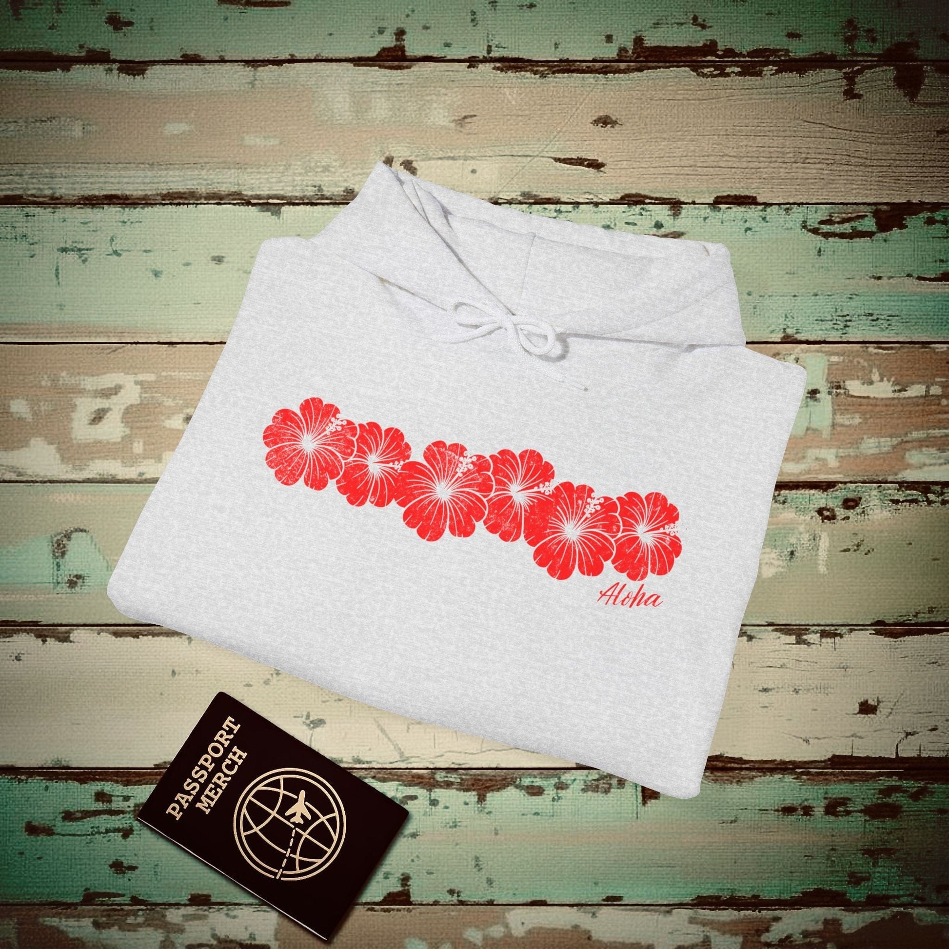 RED Monochrome Hibiscus, Hawaii Hoodie Ash / S