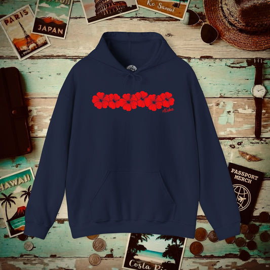 RED Monochrome Hibiscus, Hawaii Hoodie Navy / S