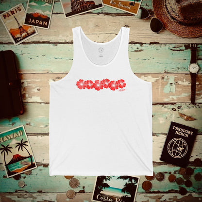 RED Monochrome Hibiscus, Hawaii Tank Top White / XS