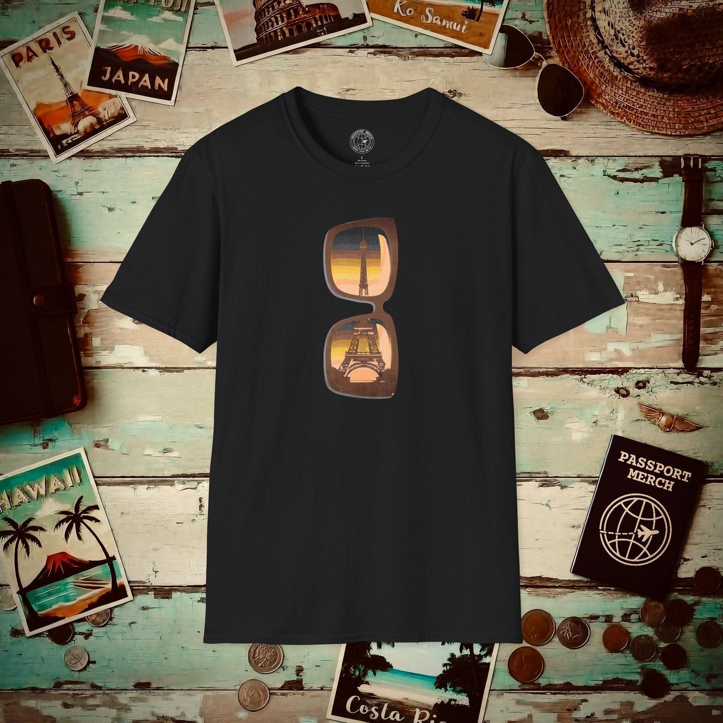 Reflections of the Eiffel Tower, Paris France T-Shirt Black / S