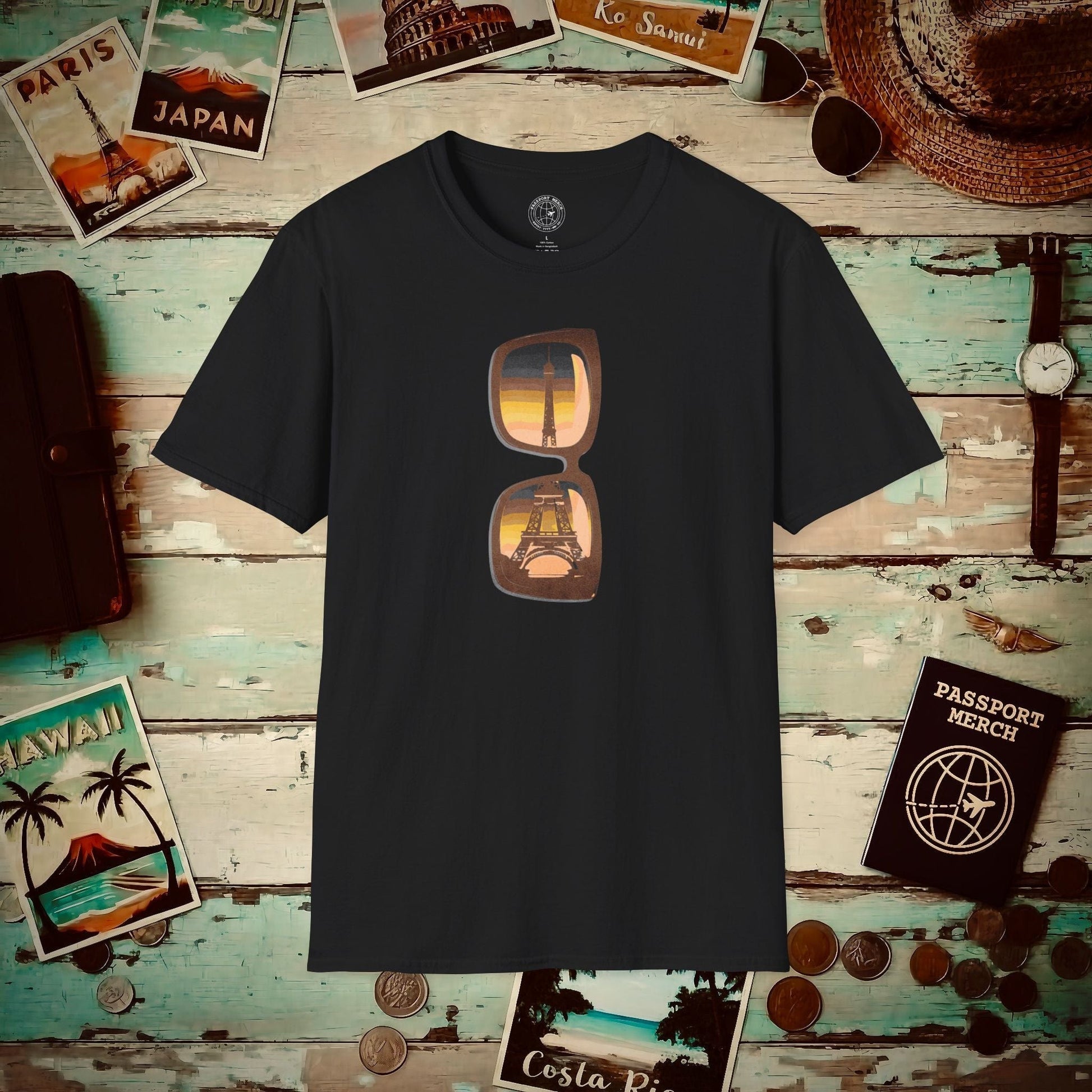 Reflections of the Eiffel Tower, Paris France T-Shirt Black / S