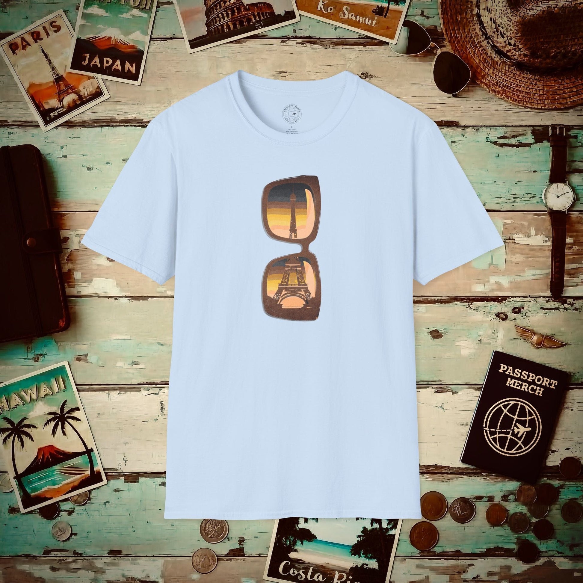 Reflections of the Eiffel Tower, Paris France T-Shirt Light Blue / S
