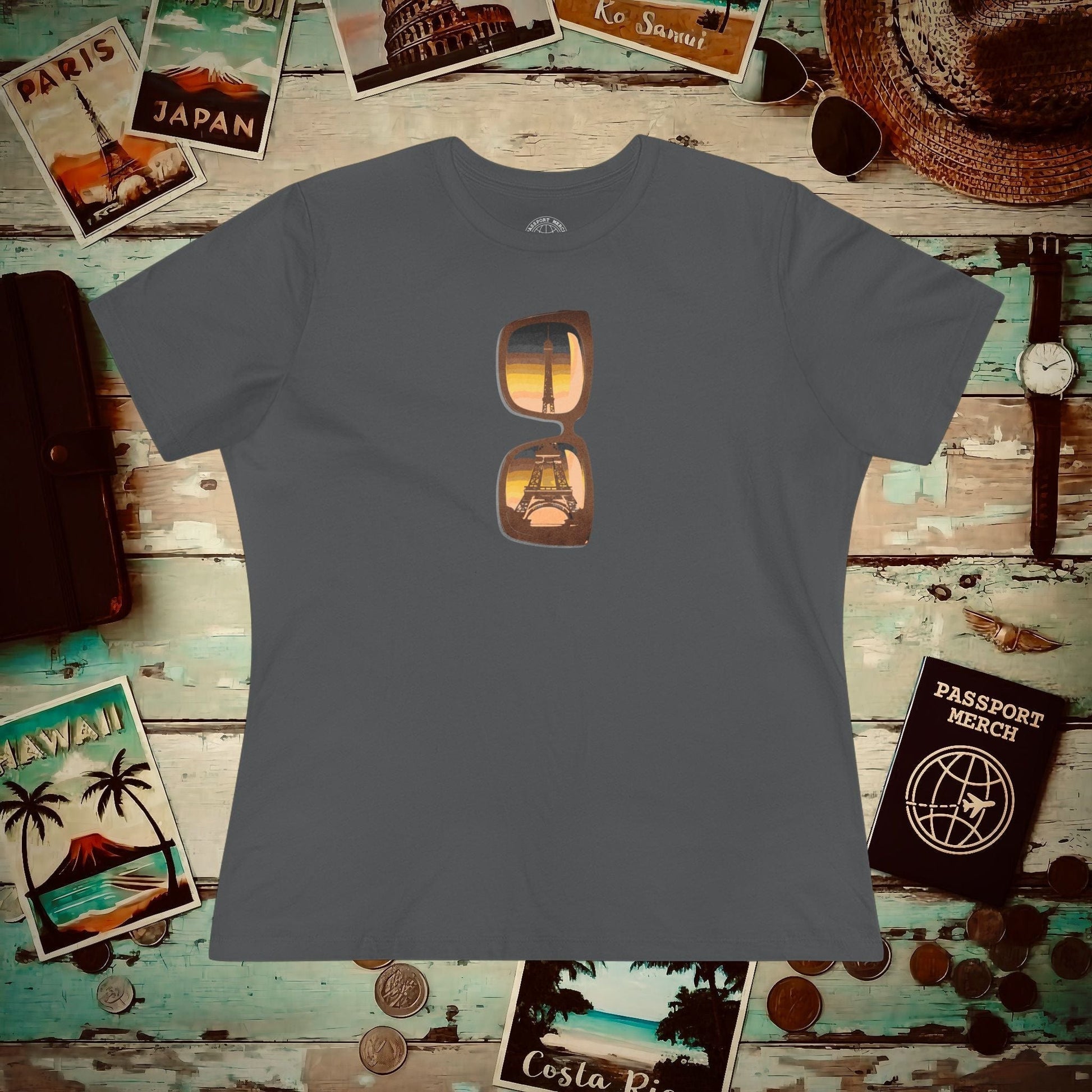 Reflections of the Eiffel Tower, Paris France, Womens Fit T-Shirt Asphalt / S