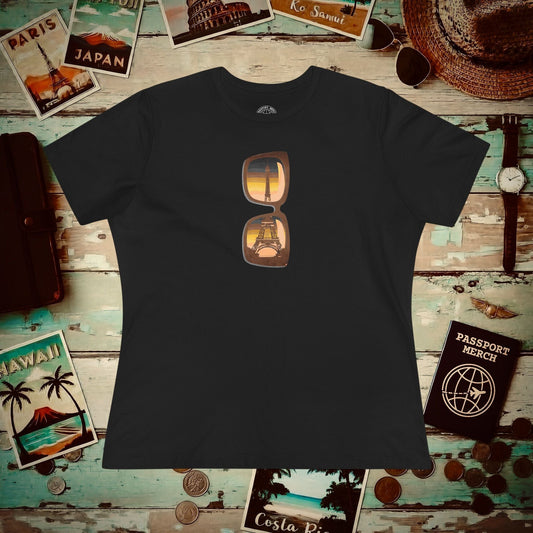 Reflections of the Eiffel Tower, Paris France, Womens Fit T-Shirt Black / S
