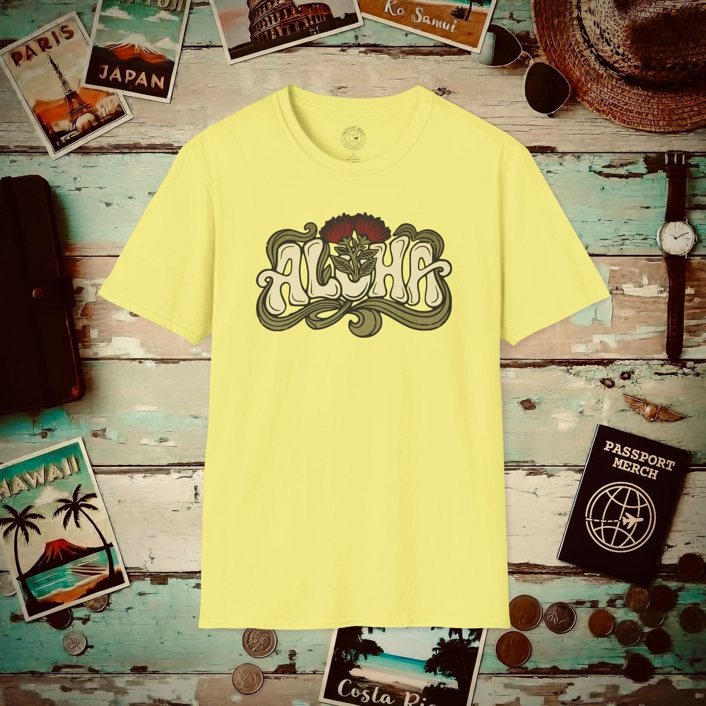 Retro Aloha Lehua Blossom, Hawaii T-Shirt Cornsilk / S