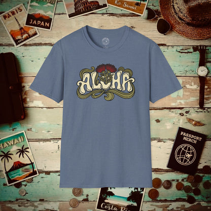 Retro Aloha Lehua Blossom, Hawaii T-Shirt Heather Indigo / S