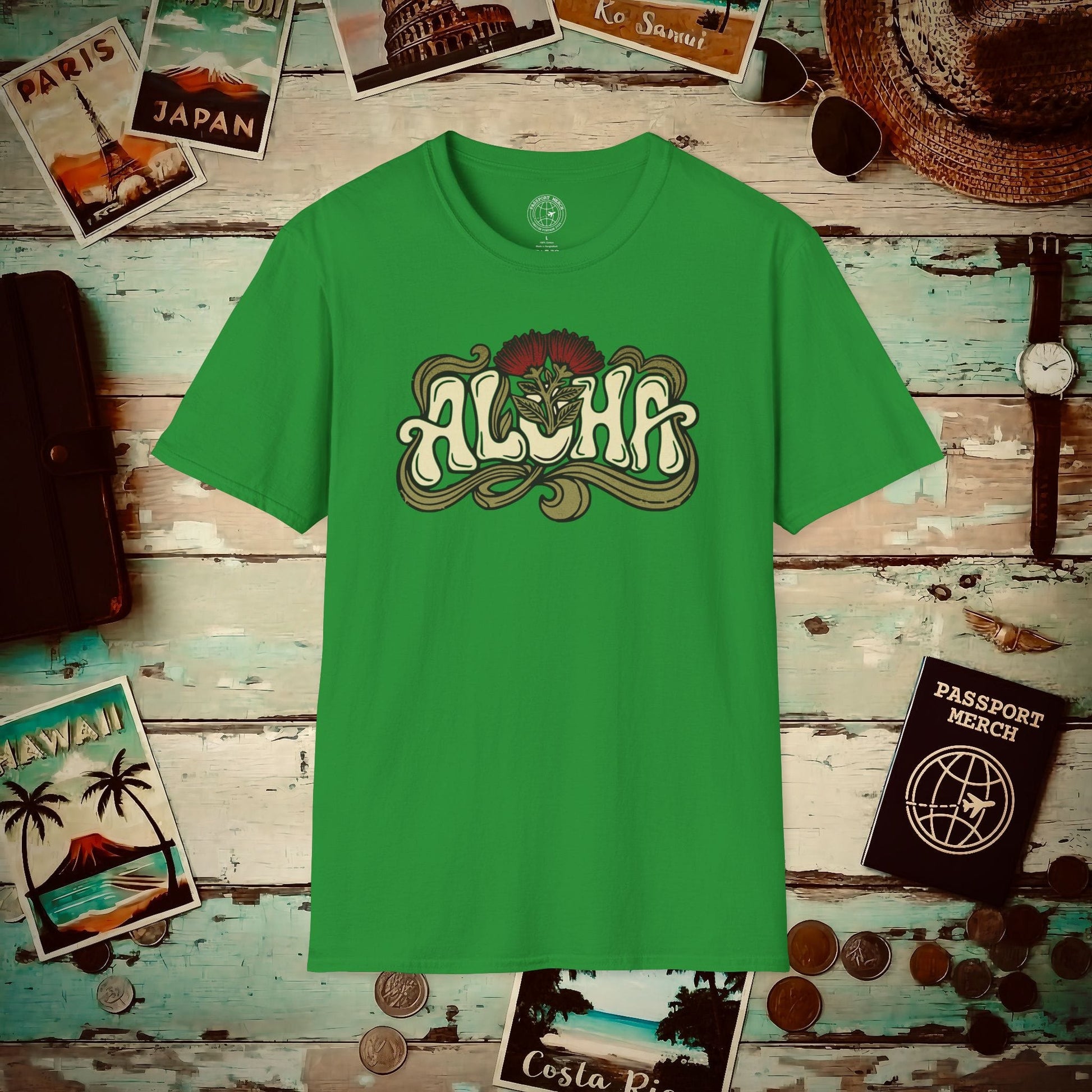 Retro Aloha Lehua Blossom, Hawaii T-Shirt Irish Green / S