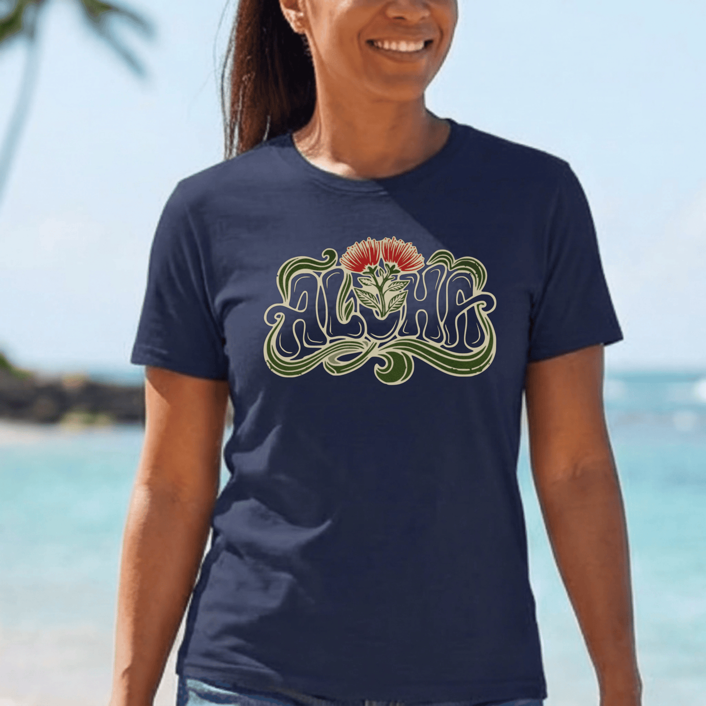 Retro Aloha Lehua Blossom, Hawaii T-Shirt Navy / S