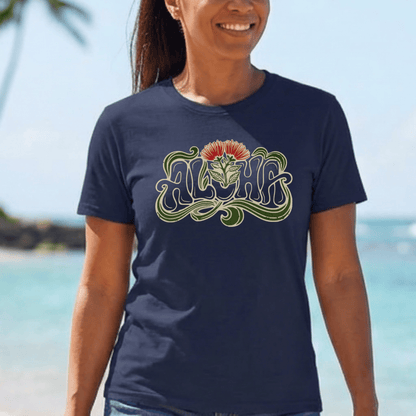 Retro Aloha Lehua Blossom, Hawaii T-Shirt Navy / S