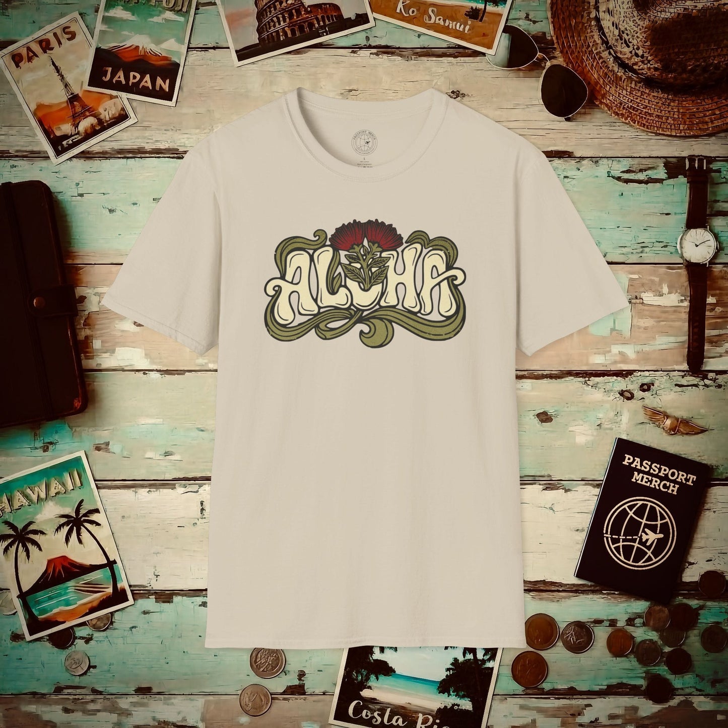 Retro Aloha Lehua Blossom, Hawaii T-Shirt Sand / S