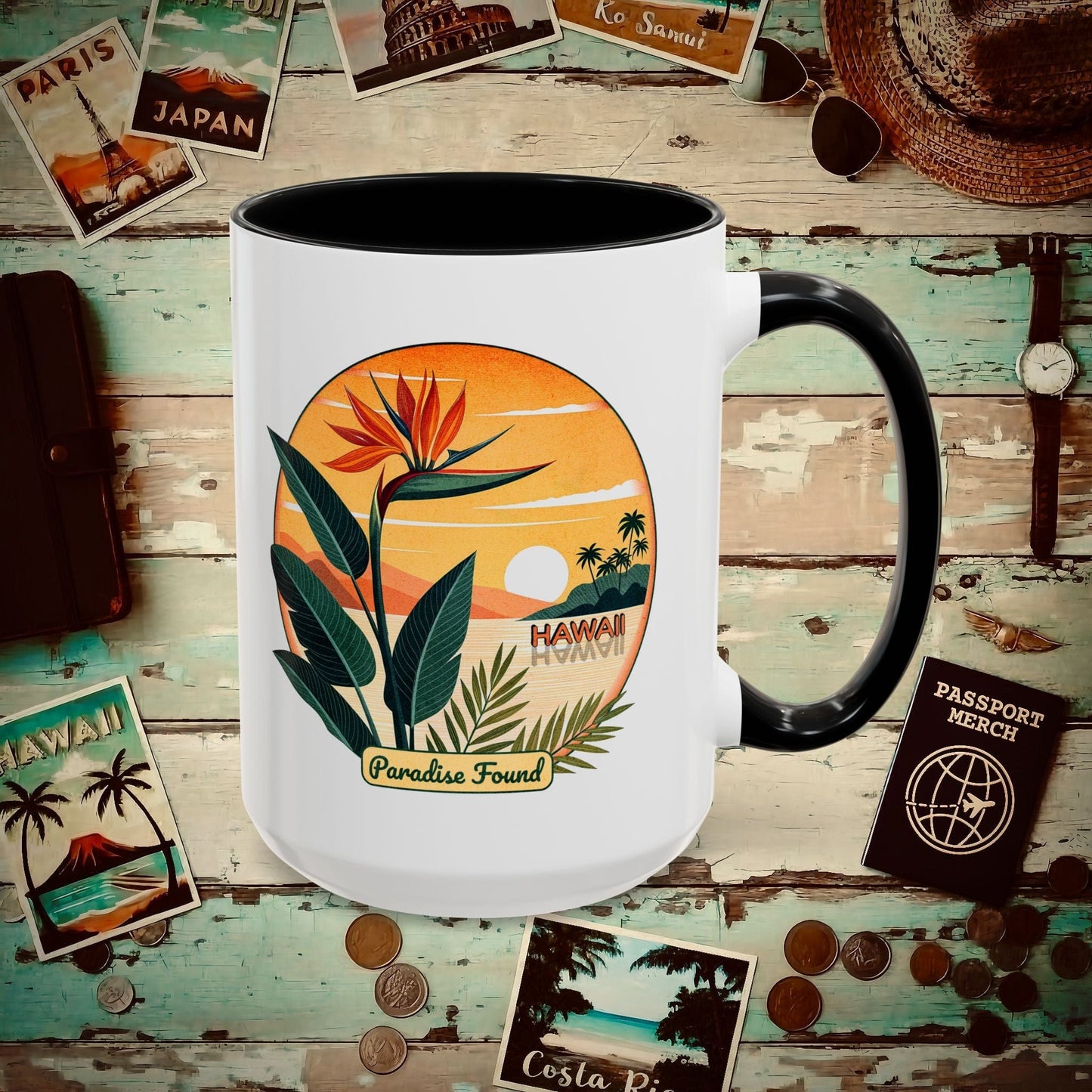 Retro (Bird of) Paradise Found, Hawaii 15oz Mug Black / 15oz