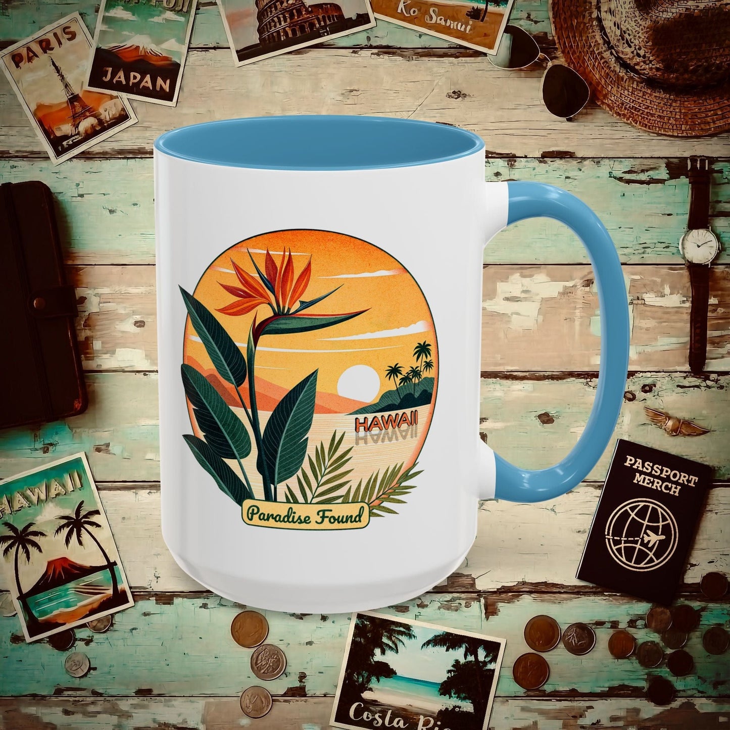 Retro (Bird of) Paradise Found, Hawaii 15oz Mug Light Blue / 15oz