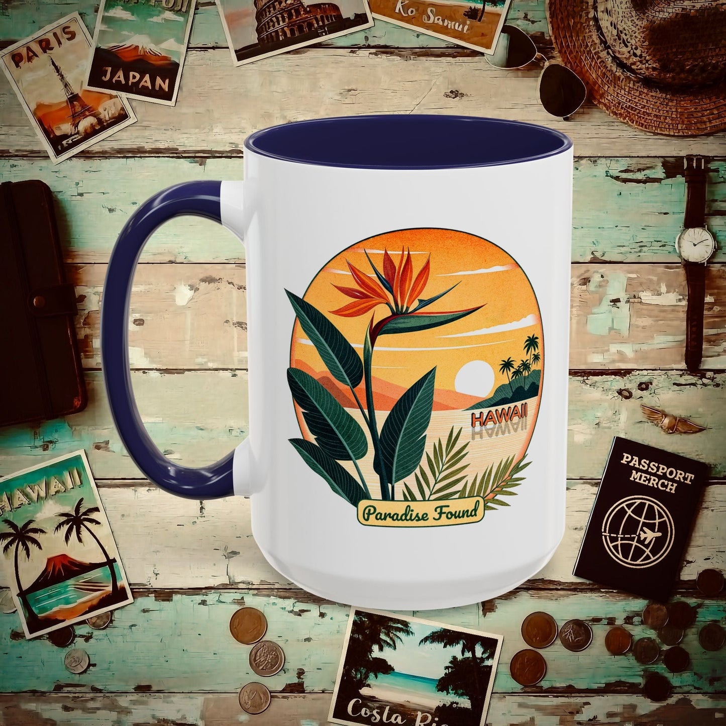 Retro (Bird of) Paradise Found, Hawaii 15oz Mug Navy / 15oz