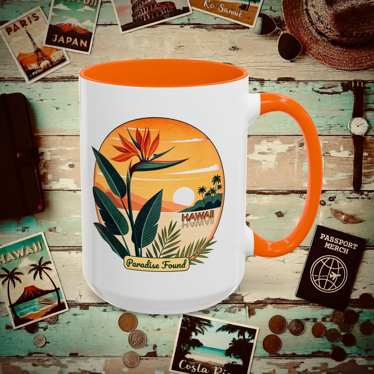 Retro (Bird of) Paradise Found, Hawaii 15oz Mug Orange / 15oz