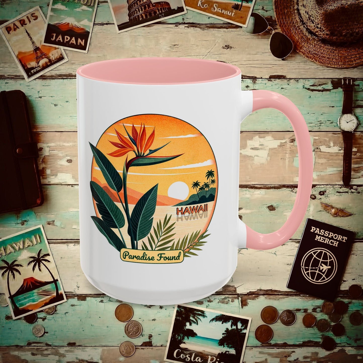 Retro (Bird of) Paradise Found, Hawaii 15oz Mug Pink / 15oz