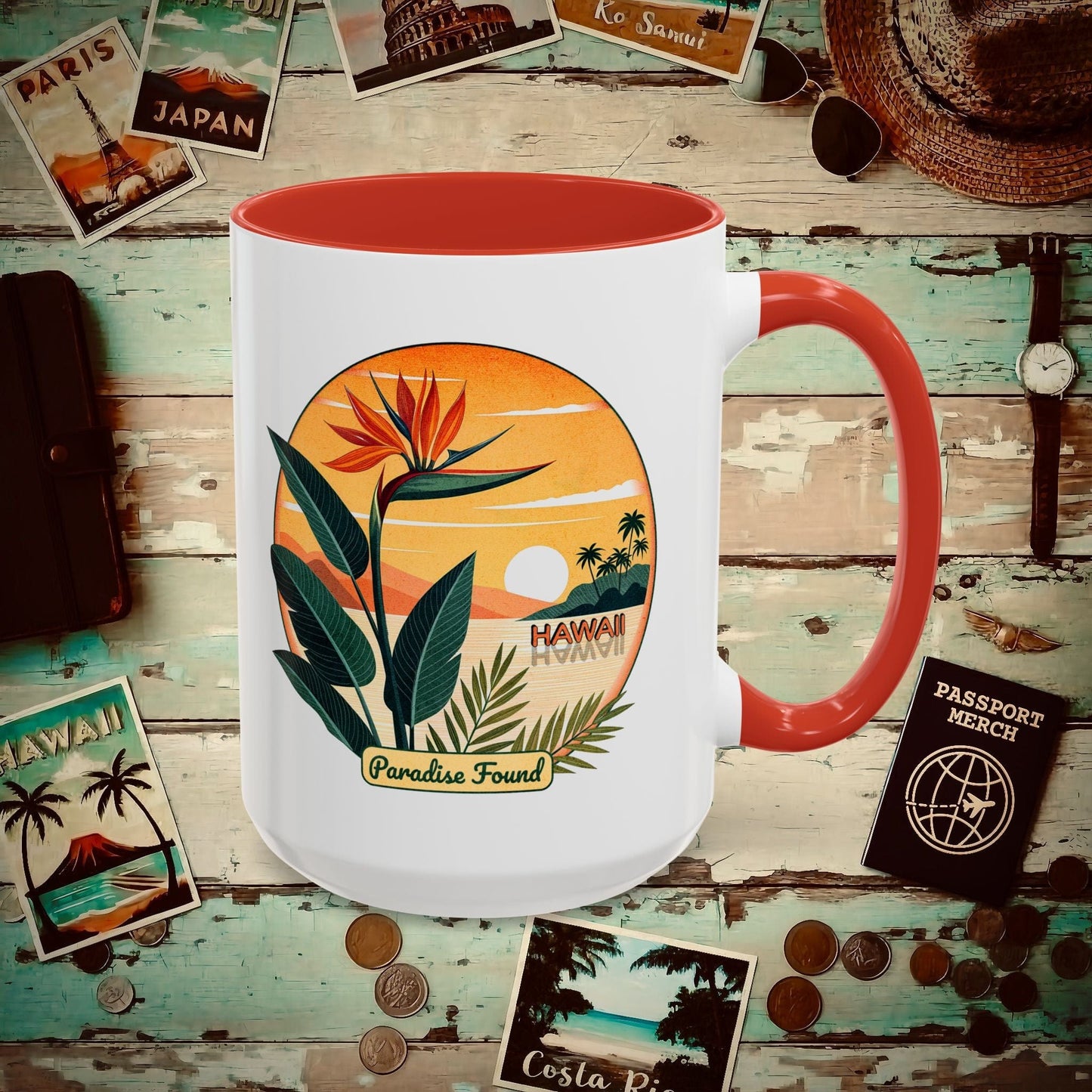Retro (Bird of) Paradise Found, Hawaii 15oz Mug Red / 15oz