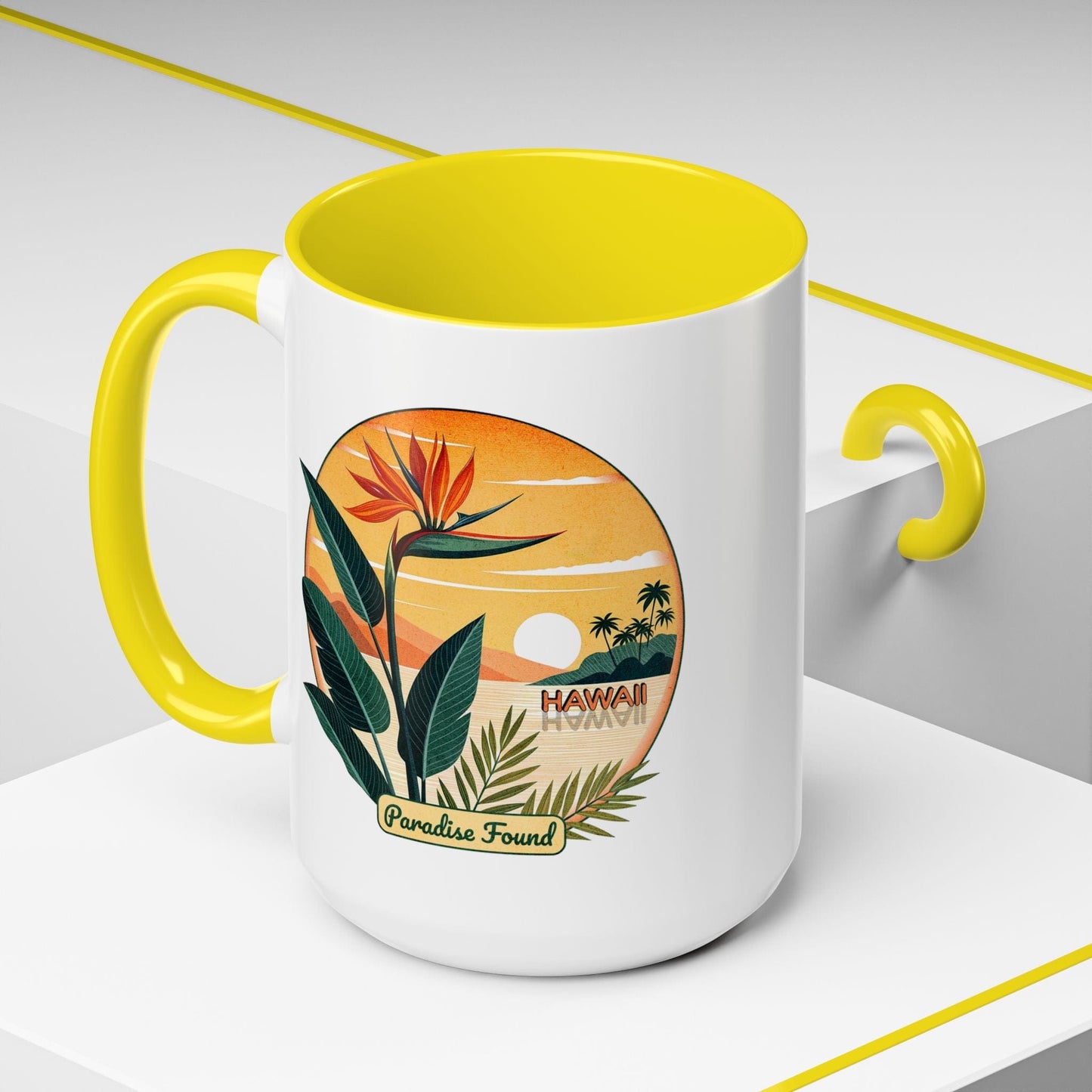 Retro (Bird of) Paradise Found, Hawaii 15oz Mug Yellow / 15oz