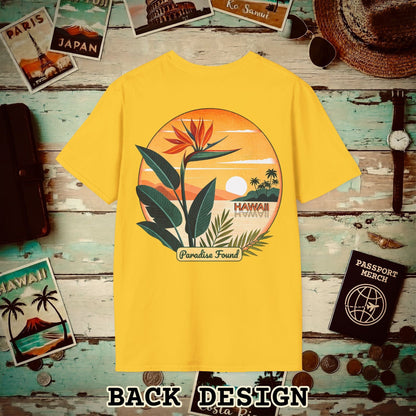 Retro (Bird of) Paradise Found, Hawaii, Back Print T-Shirt Daisy / S