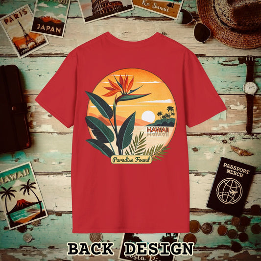 Retro (Bird of) Paradise Found, Hawaii, Back Print T-Shirt Red / S