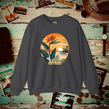 Retro (Bird of) Paradise Found, Hawaii Crewneck Dark Heather / S