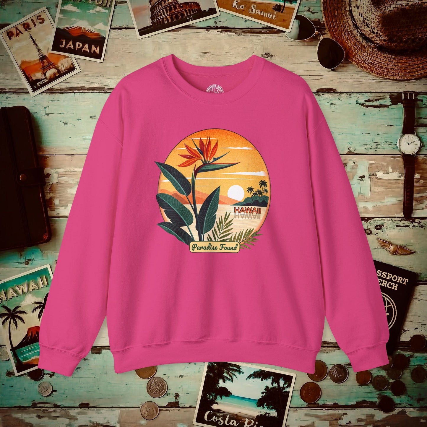 Retro (Bird of) Paradise Found, Hawaii Crewneck Heliconia / S