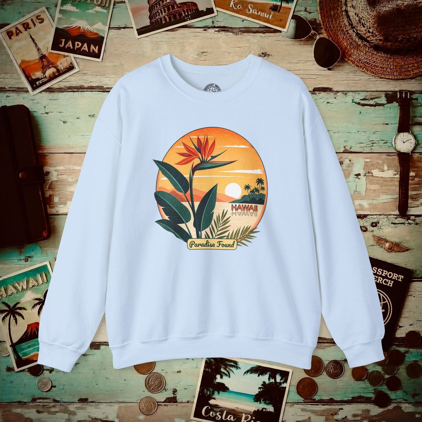 Retro (Bird of) Paradise Found, Hawaii Crewneck Light Blue / S