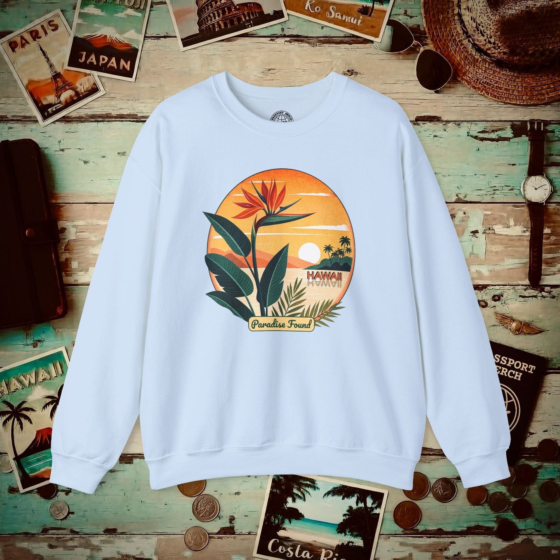 Retro (Bird of) Paradise Found, Hawaii Crewneck Light Blue / S