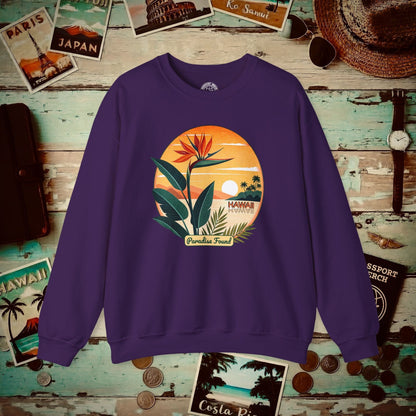 Retro (Bird of) Paradise Found, Hawaii Crewneck Purple / S