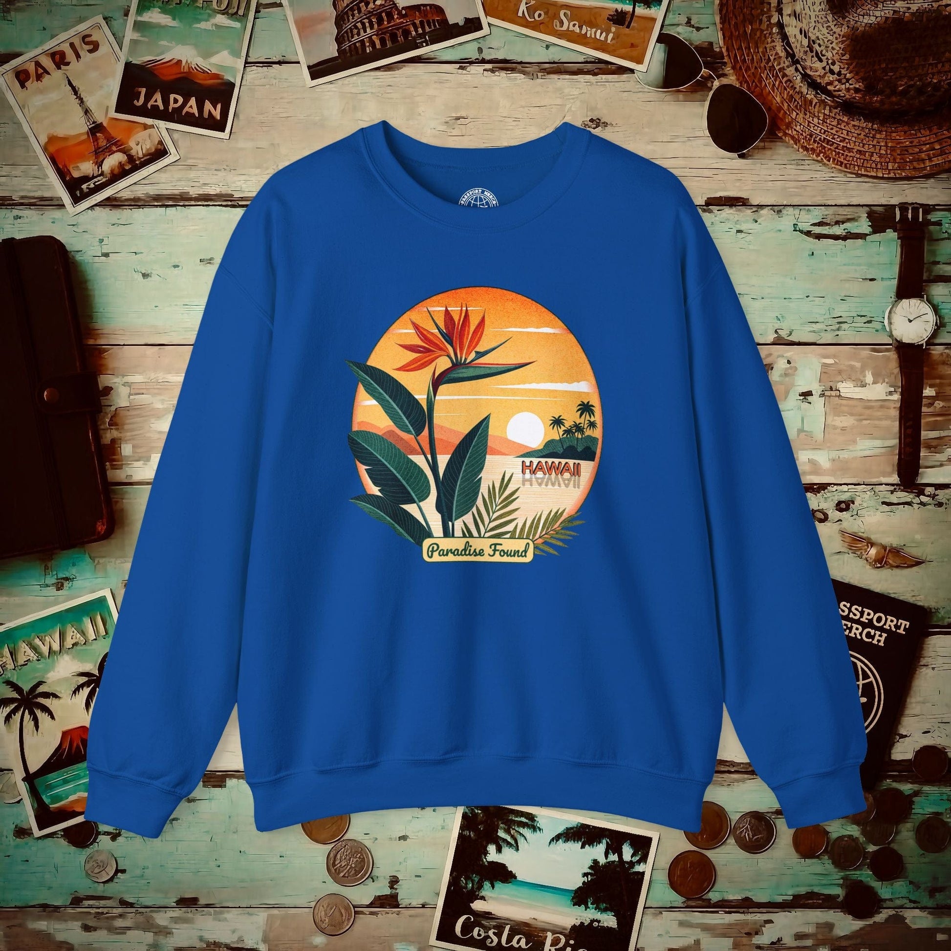 Retro (Bird of) Paradise Found, Hawaii Crewneck Royal / S