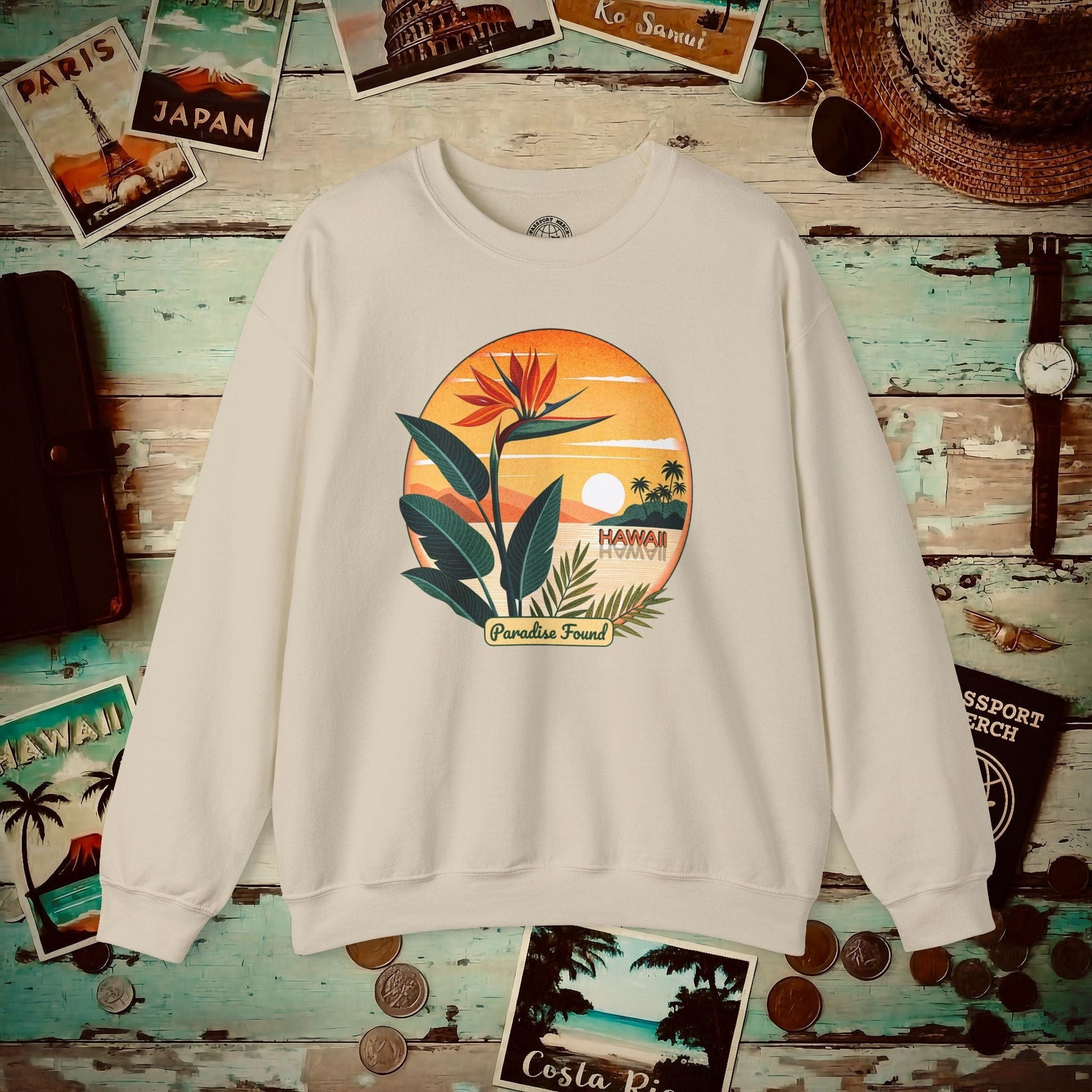 Retro (Bird of) Paradise Found, Hawaii Crewneck Sand / S